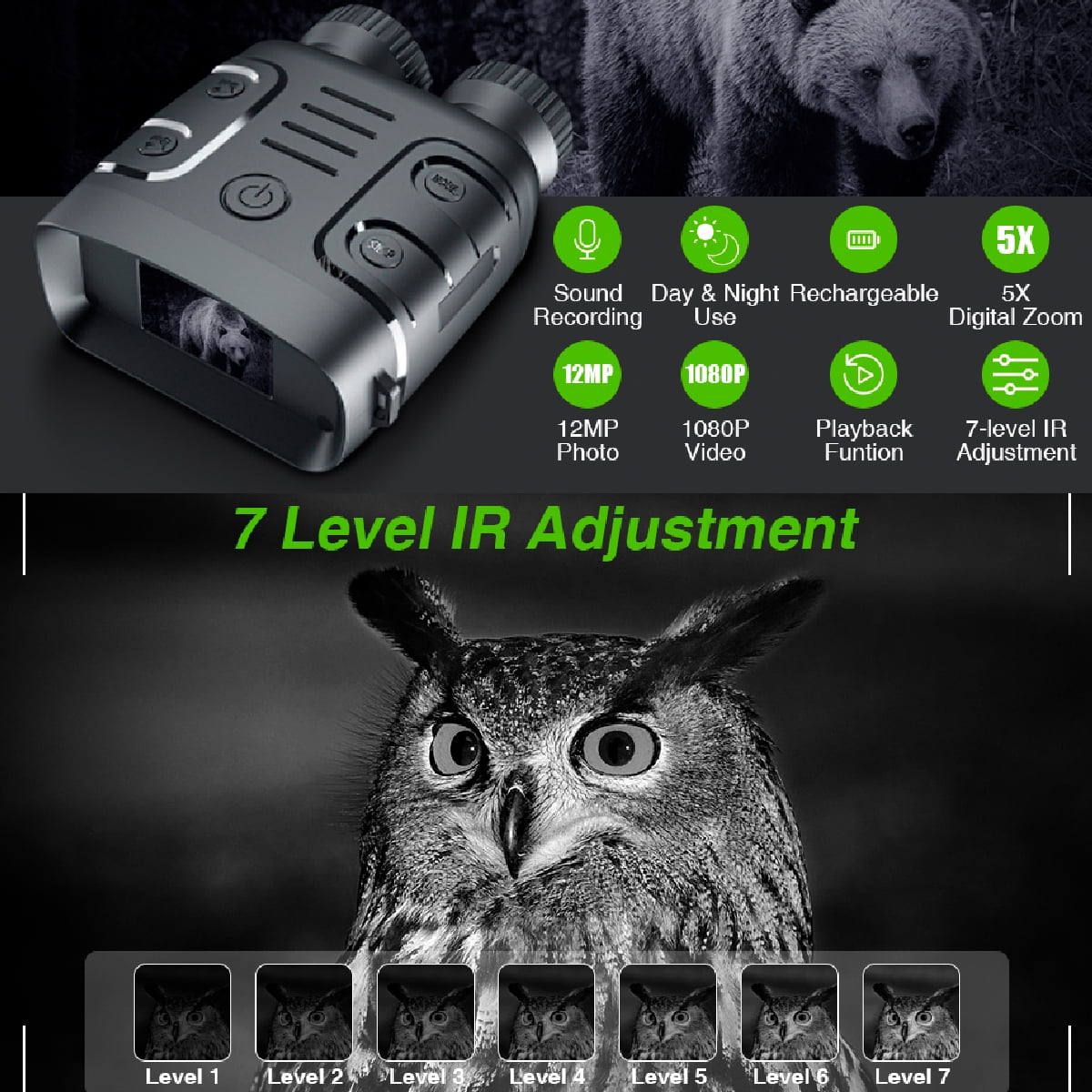 Night Vision Binoculars, 1080p IR Night Vision 5X Digital Zoom Night Vision Lens, Suitable for Night Observation and Traveling