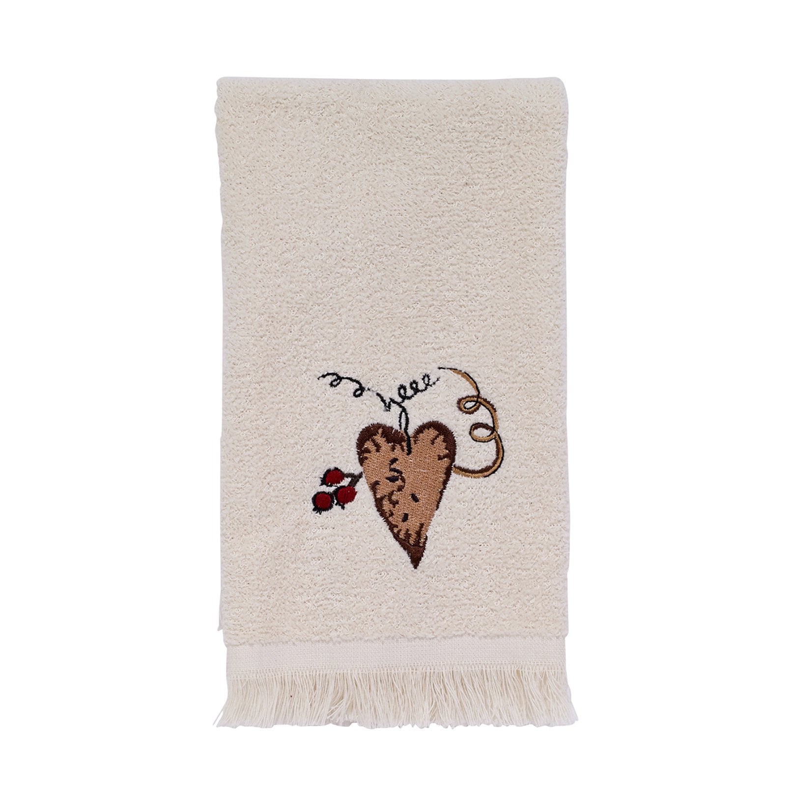 Hearts & Stars Embroidered Fingertip Towel Ivory