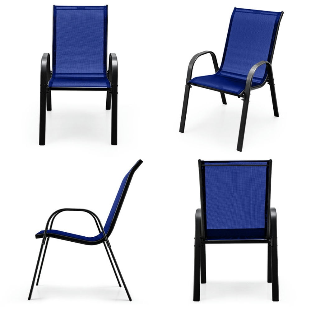Spaco 4 Pieces Stackable Patio Dining Chairs Set with Armrest, Patio Dining Chairs Set with Breathable and Wearable Fabric, Ergonomical Chairs for Outdoor as Garden, Patio, Navy