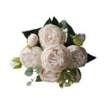 thumbnail image 3 of CoudarTitie Artificial Faux Rose Bouquet, Elegant 5 Flower Heads Artificial Roses for Indoor Light Pink, 3 of 9
