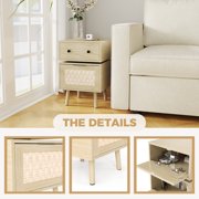 Bonzy Home Nightstand, Rotating Bedside Table with Woven Doors, Rattan Bedside Table with Storage for Bedroom, Living Room