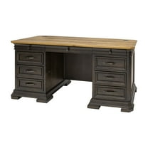 Double Pedestal Executive Desk Solid Wood Plank Top Fully Assembled Brown