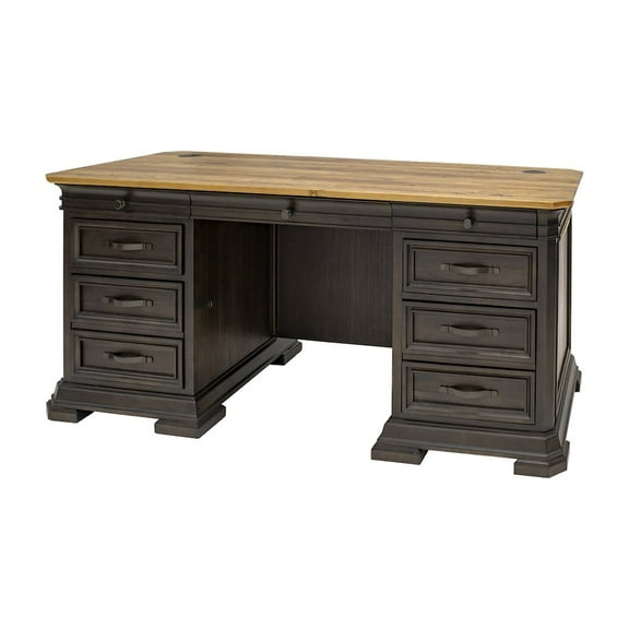 Double Pedestal Executive Desk Solid Wood Plank Top Fully Assembled Brown