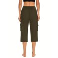 thumbnail image 4 of Bzhegqhd Solid Elastic Waist Pocket Cropped Pants Casual Stretchy Stylish Pants for Spring Summer Women's Clothing, 4 of 6