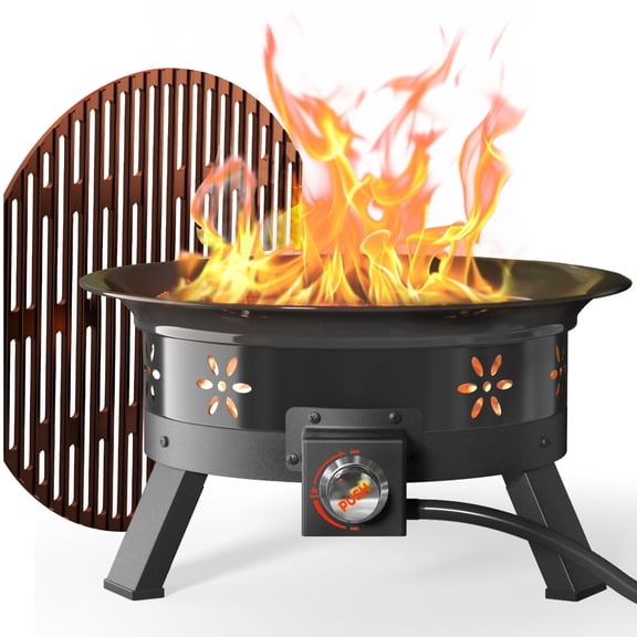 Philergo 24 inch Portable Fire Pits with Grill for Outside 58000 BTU Gas Fire Bowl with Foldable Legs & Lid & Carry Kit & Lava Rock Stone
