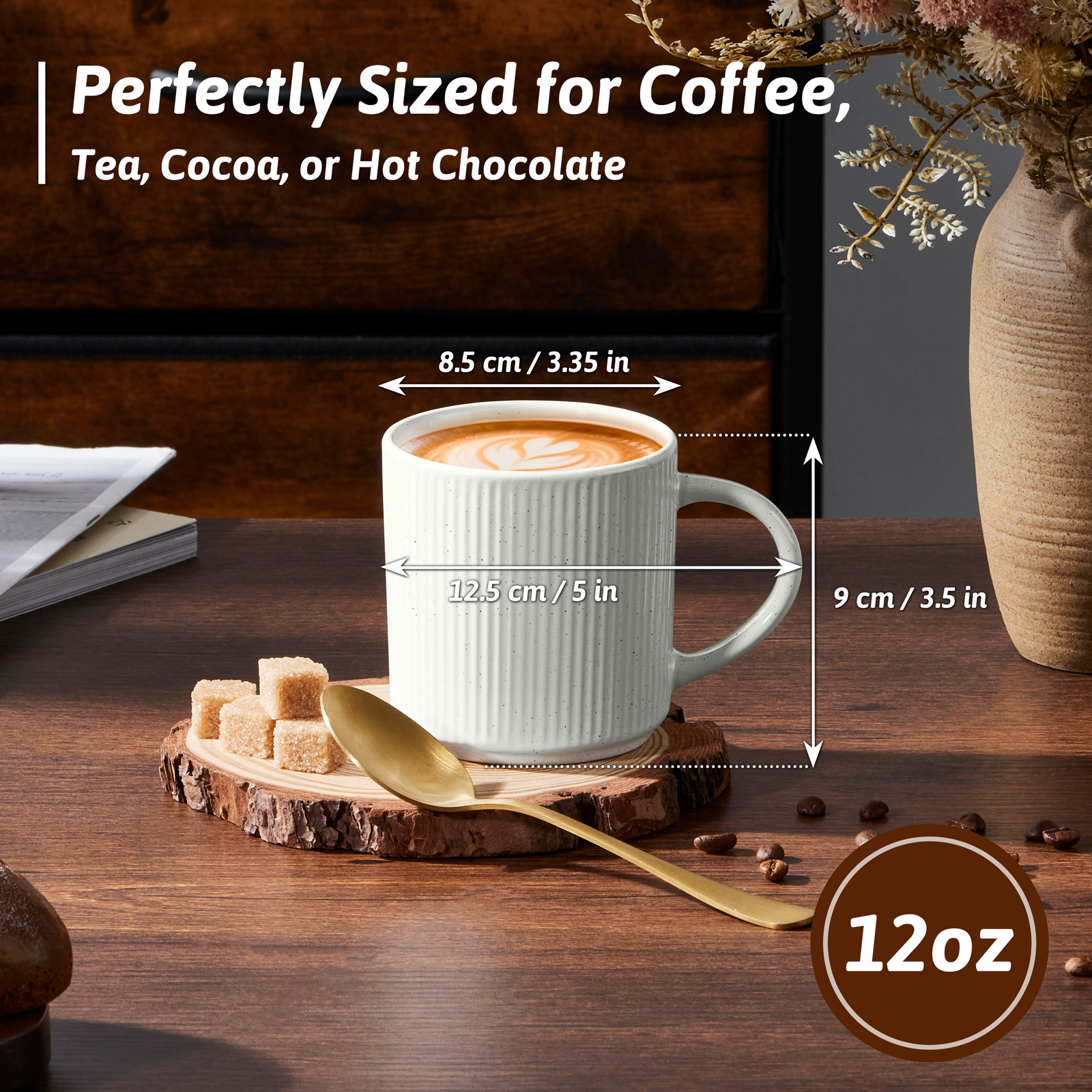 Vesteel Ceramic Coffee Mugs, Set of 6, 12oz, Speckled White photo 3