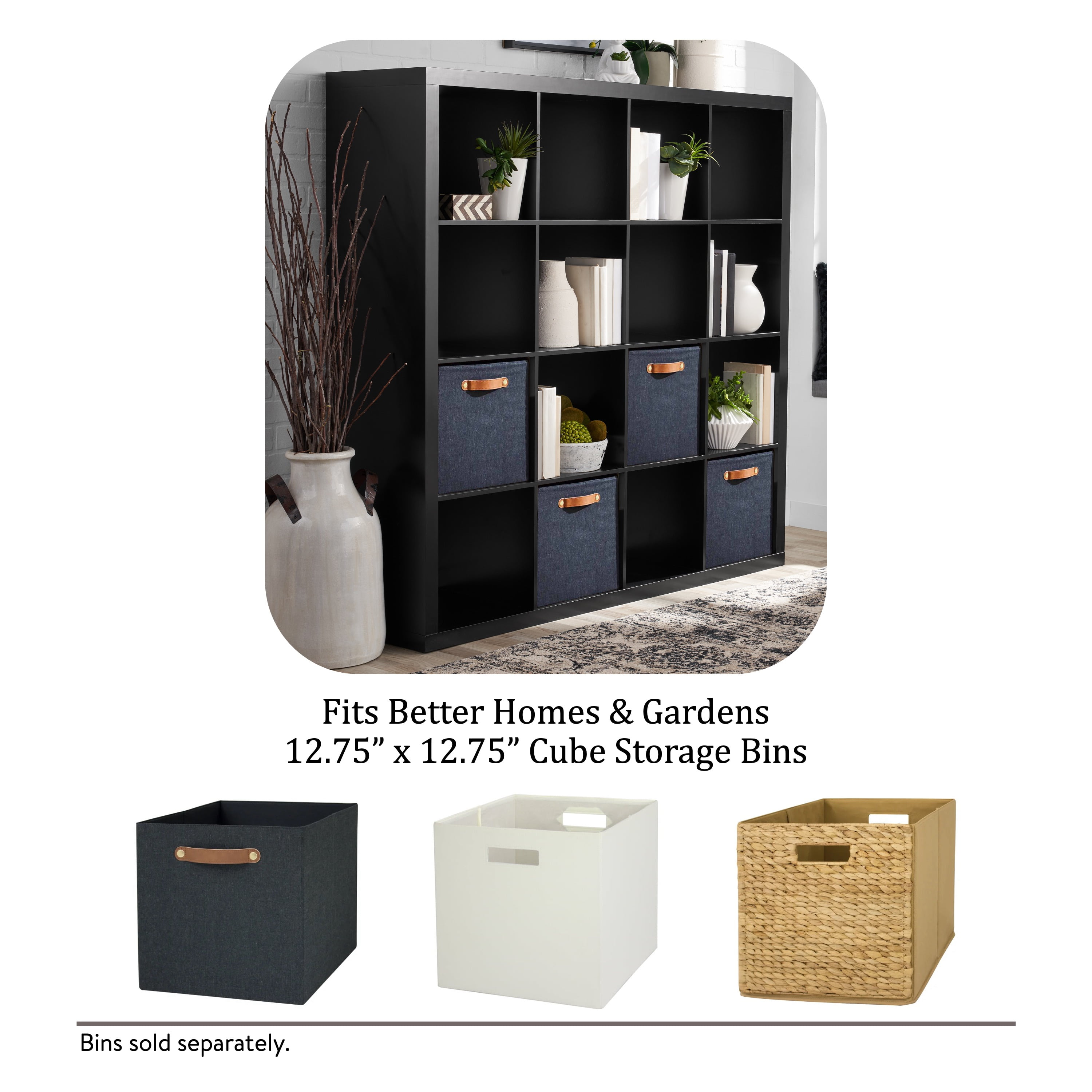 Better Homes & Gardens 16 Cube Storage Organizer, Solid Black