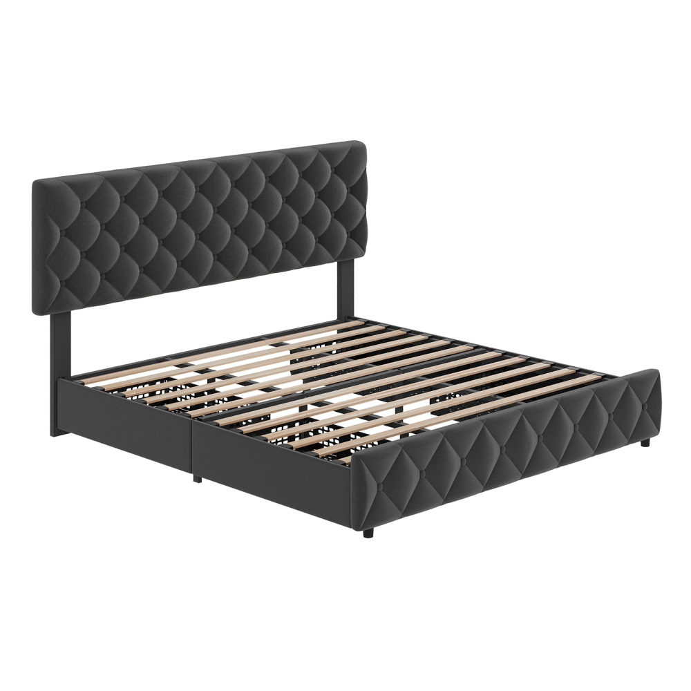 Eastvita Full/Queen/King Size Bed Frame with 4 Storage Drawers and Headboard, Linen Upholstered Platform Bed Frame, Diamond Stitched Button Tufted, Easy Assemble, Noise-Free, No Box Spring Needed