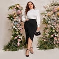 thumbnail image 2 of AURA Womens Plus Size Rib Knit High Waist Side Slit Midi Pencil Skirt Black 1XL 3XL, 2 of 7