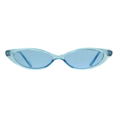 Girls Kid Size Narrow Oval Cat Eye Hippie Color Lens Plastic Sunglasses Blue
