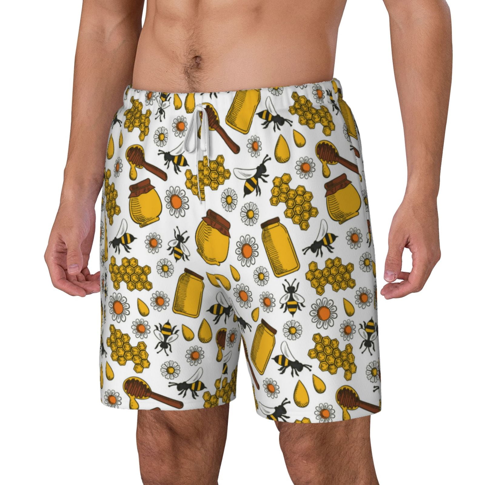 Xecao Cute Bee for Men's Swimming Trunks Swim Trunks Quick Dry Swim Shorts with Mesh Lining Funny Swimwear Bathing Suits