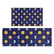 Blue Sun Moon Constellation Pattern Kitchen Rugs Sets Of 2,Anti Fatigue Kitchen Mat Rugs Non Slip Washable,Decorative Kitchen Floor Mats for Kitchen,Sink,Laundry,17"x30" 17"x47"