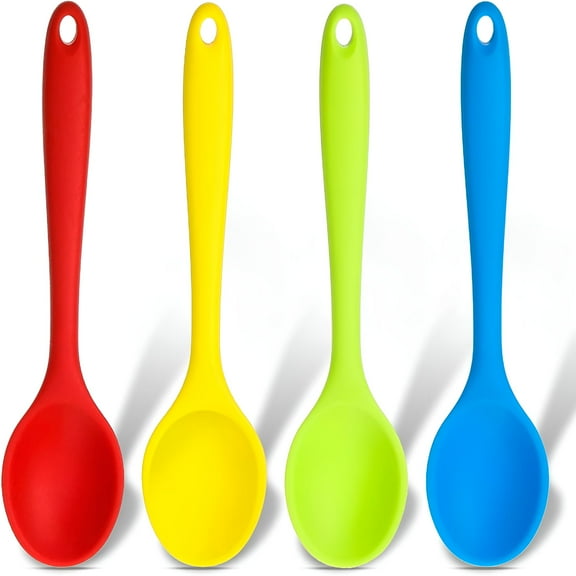 ACDANC 4 Pieces Silicone Spoons Nonstick Kitchen Spoon Silicone Serving Spoon Stirring Spoon for Kitchen Cooking Baking Stirring Mixing Tools,8inch