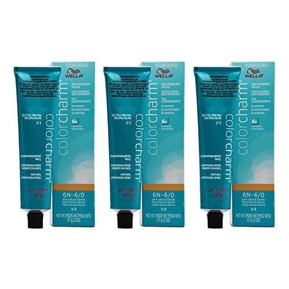 Wella COLOR CHARM, HAIR COLOR Demi-Permanent Haircolor 6N Dark Natural Blonde "Pack of 3"