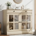 thumbnail image 1 of 35.4 in Sideboard Buffet Cabinets with Glass Door, Buffet Cabinet with Storage, Oak Sideboard Cabinet with Drawer, Modern Buffets & Sideboards for Dining Room, Kitchen, 1 of 7