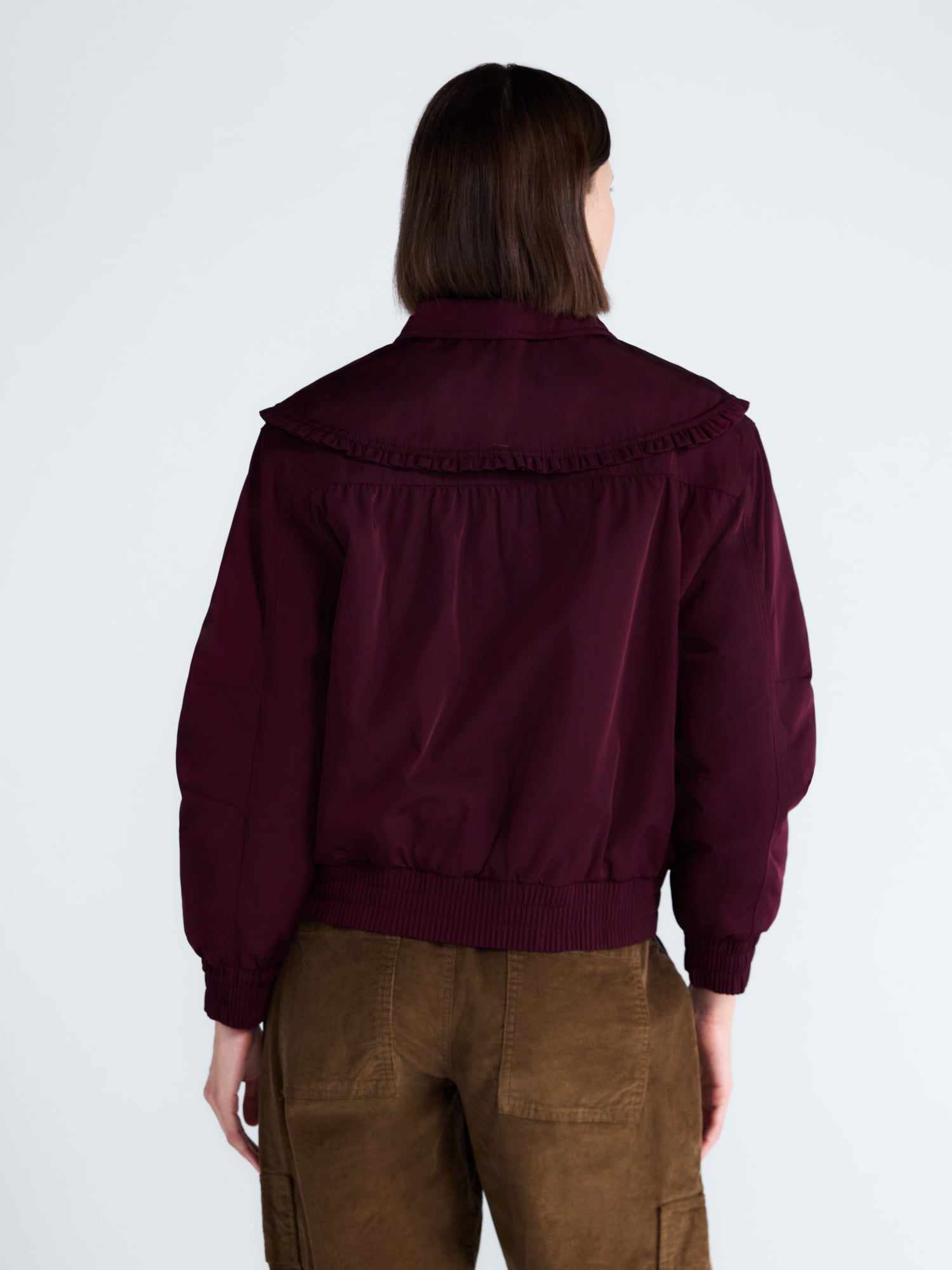 Free Assembly Women's and Women's Plus Ruffle Collar Bomber Jacket, Sizes XS-4X