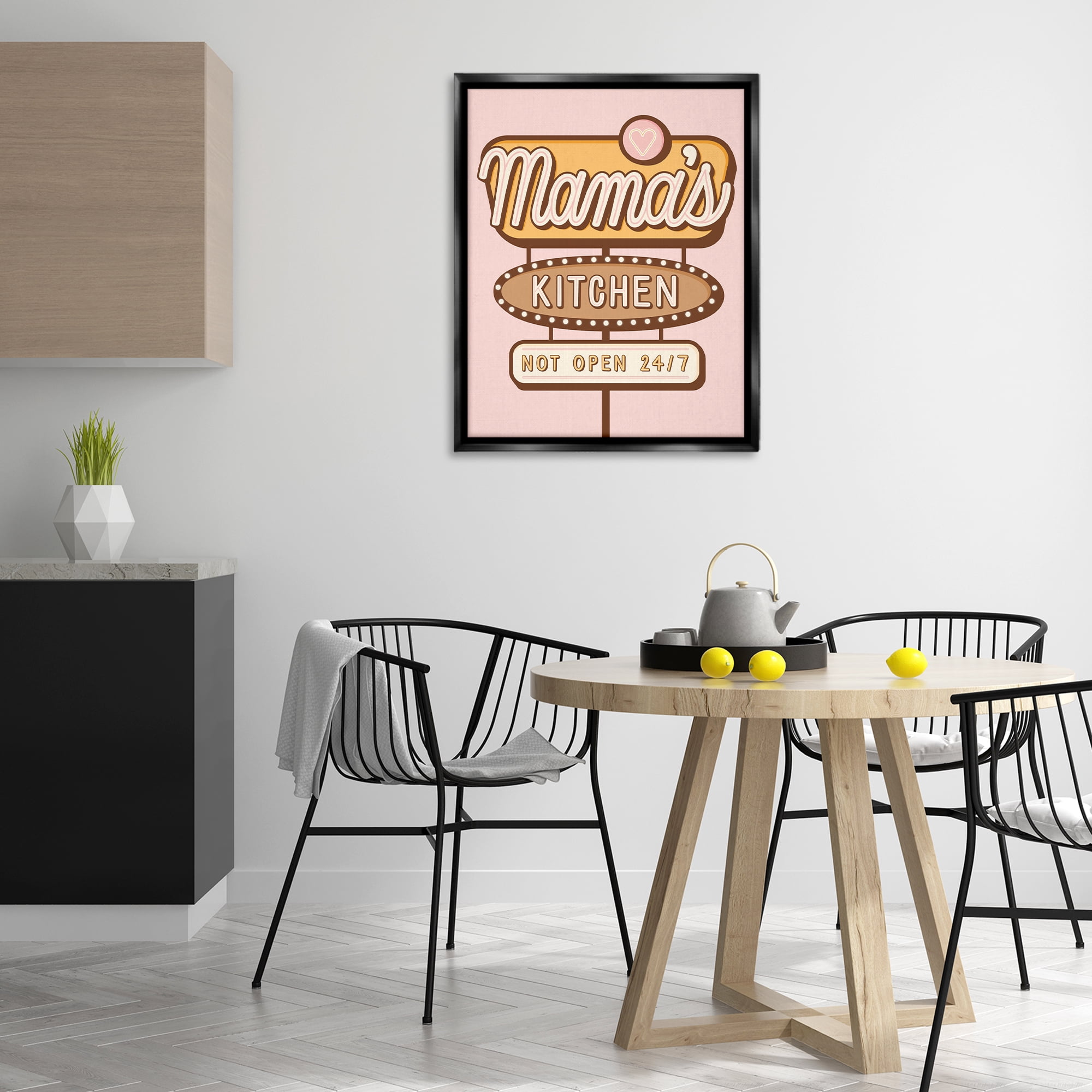 Stupell Industries Retro Mama's Kitchen Text & Numbers Painting Black Floater Framed Canvas Art Print Wall Art, 25 x 31