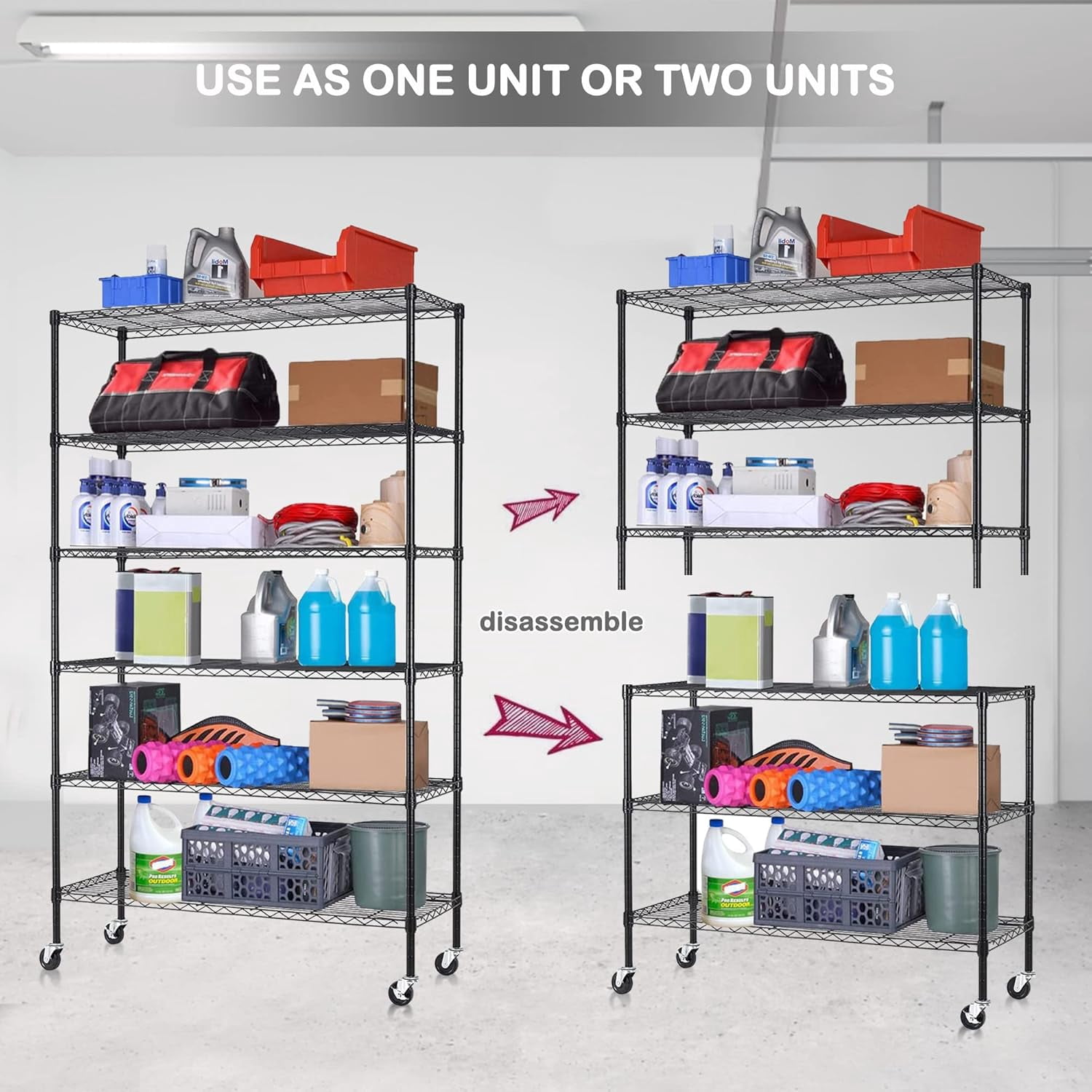 CL.HPAHKL 6-Tier Adjustable Storage Shelves 48"L×18"W×78"H, NSF Certified Wire Shelving Unit with Wheels, Heavy Duty Metal Shelf for Pantry, Kitchen, Basement, Garage, 6000lbs Capacity, Black
