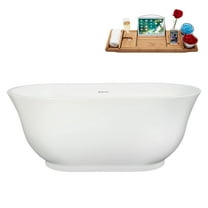 59" Streamline B-508-235-CH Soaking Glossy White Freestanding Tub and Tray With Internal Drain in Polished Chrome