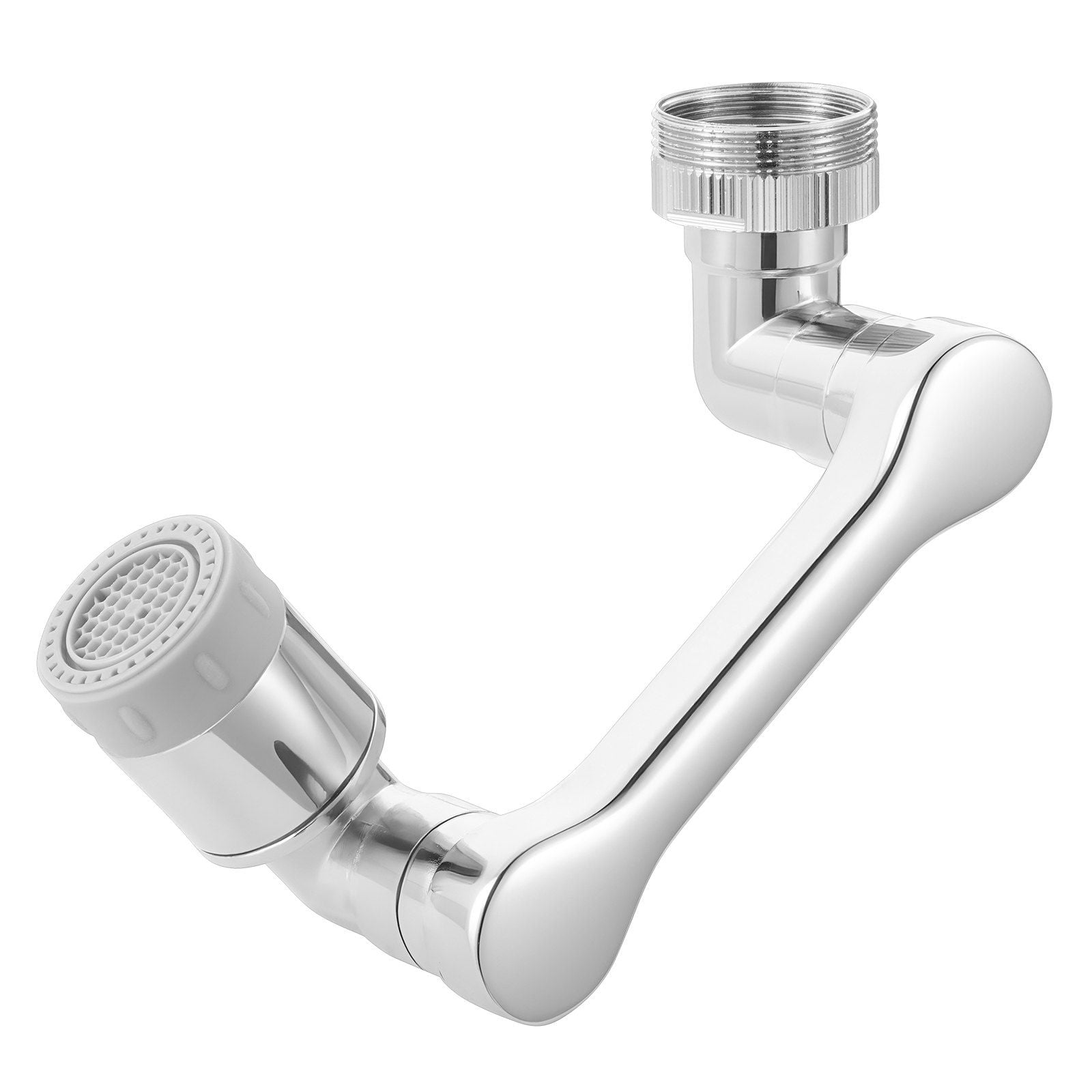 Universal 360° Swivel Faucet Aerator with Extension Arm, Anti-Splash Filter, Easy Install for Kitchen Sink, 2 Spray Modes, Chrome Plated Brass