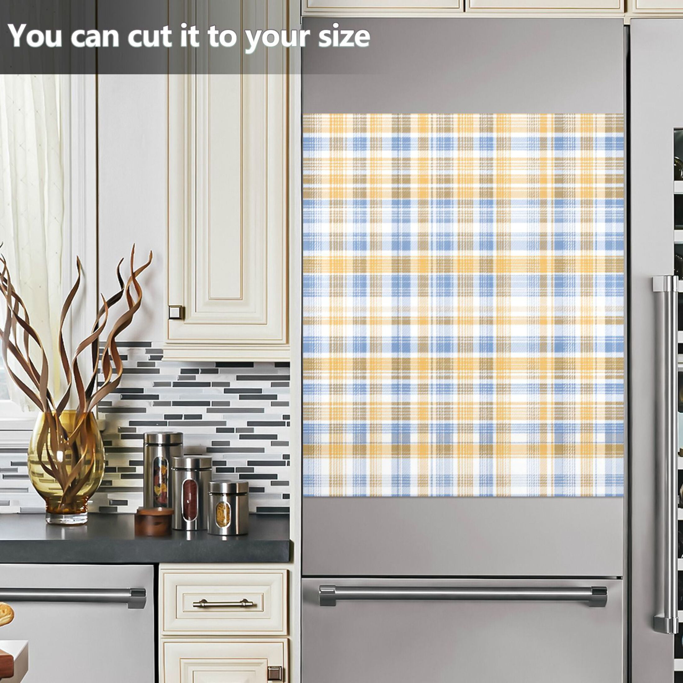 Dishwasher Magnetic Refrigerator Magnet Cover Sticker Home Decorative 23"x26" Yellow and Blue Tartan