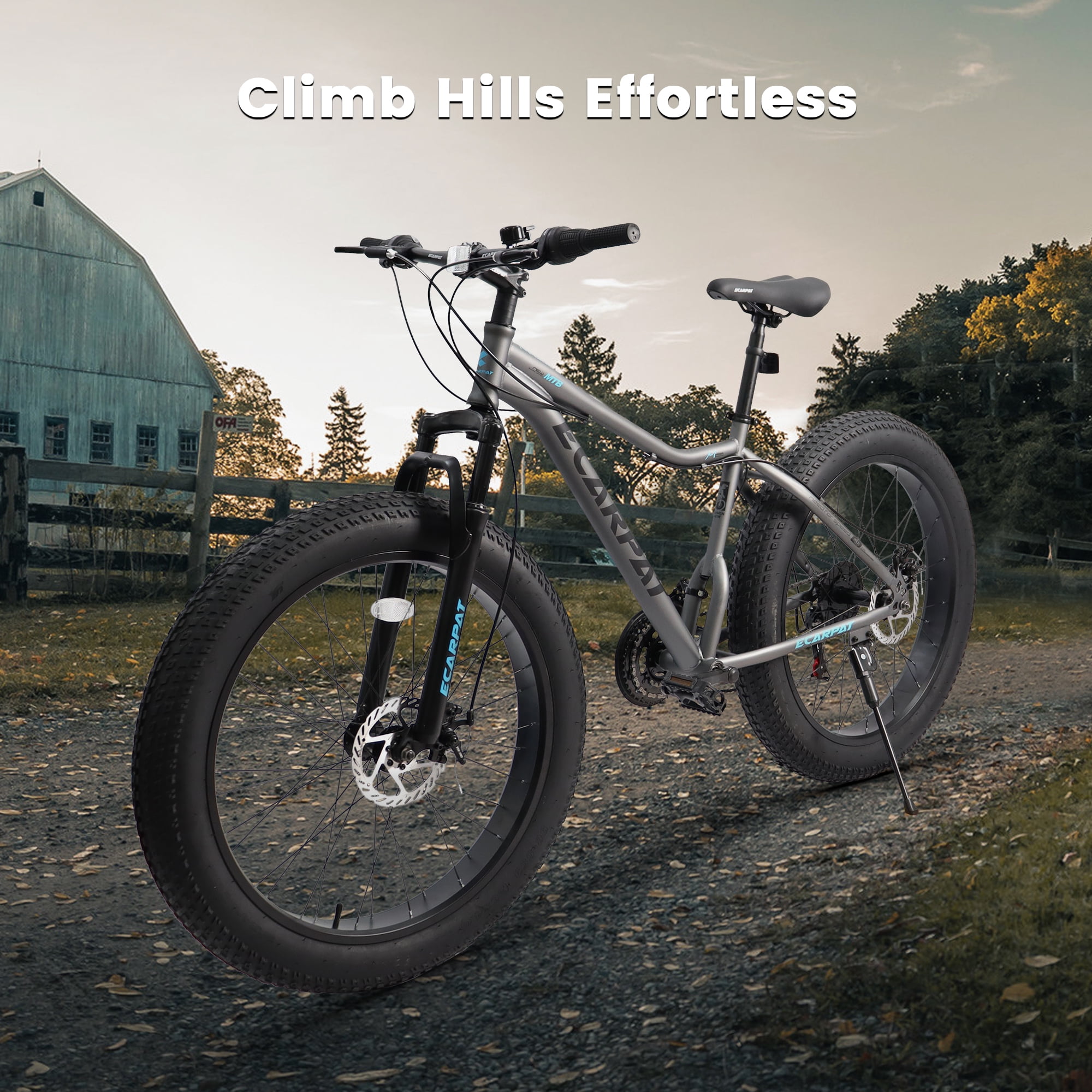 POVANLI 26"Fat Tires Mountain Bike,4-Inch Wide Wheel, 21-Speed Disc Brakes,Mens Womens Trail Beach Snow Commuter City Mountain Bike, Carbon Steel Frame Front Fork Bicycles