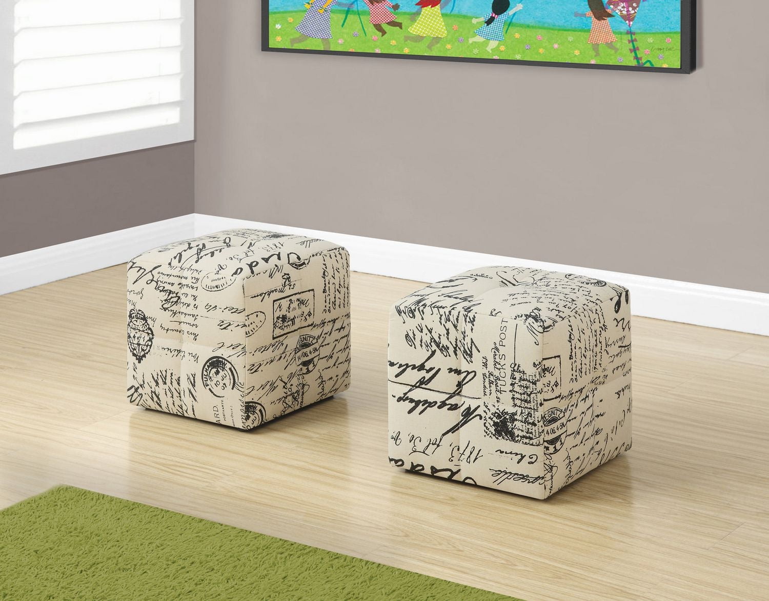 Monarch Specialties Ottoman, Pouf, Footrest, Foot Stool, Set Of 2, Juvenile, Fabric, Beige, Transitional