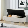 thumbnail image 3 of Velvet Storage Bench Bedroom End of Bed Upholstered Tufted Settee Bench for Living Room Entryway Rectangular Storage Ottoman Bench Ivory, 3 of 7