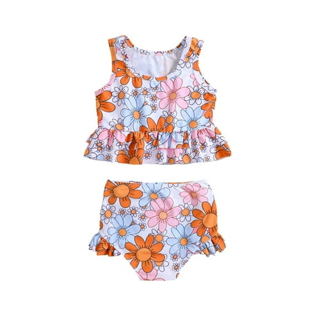 

BULLPIANO Toddler Baby Girls Swimsuit Infant Bathing Sleeveless Tankini Swimwear Two Piece Bikini Beach Wear