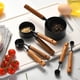 thumbnail image 3 of Juego de 4 tazas y cucharas medidoras de acero inoxidable con mangos de madera para mediciones precisas de repostería. Utensilios de cocina no corrosivos para cocineros y panaderos caseros., 3 of 5