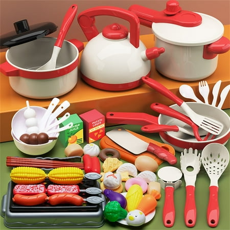 KOYPTL Play Kitchen Accessories Toys For kids 2+ Play Food Sets Pretend Kitchen Set With Realistic Safe Dishes Utensils And Cookware Desserts And Veggies Playset Kitchen Toys For Girls Boys 3+