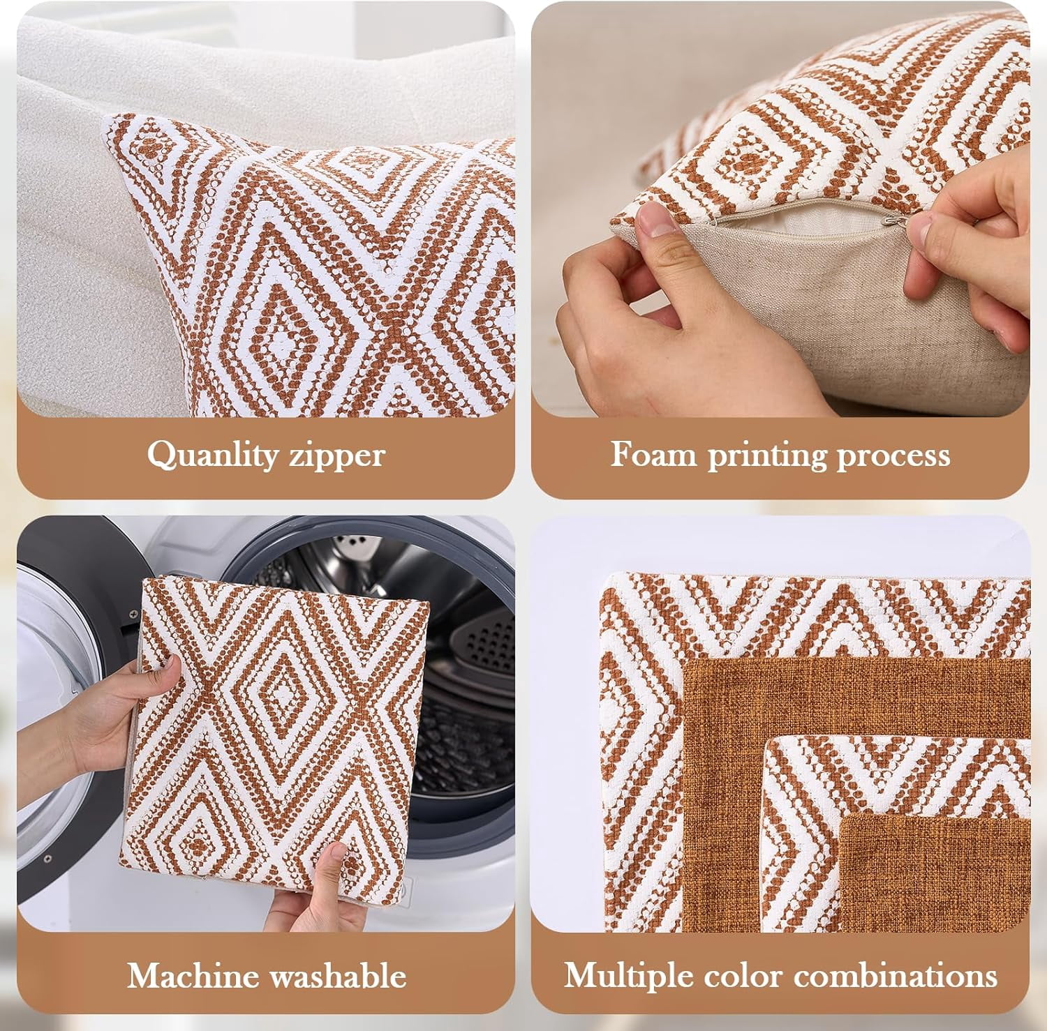 SUSIELADY Throw Pillow Covers Set of 4, 20"x20" Linen Decorative Square Couch Sofa Cushions, Accent Home Decor, Living Room, Bedroom, Chair, Golden Brown