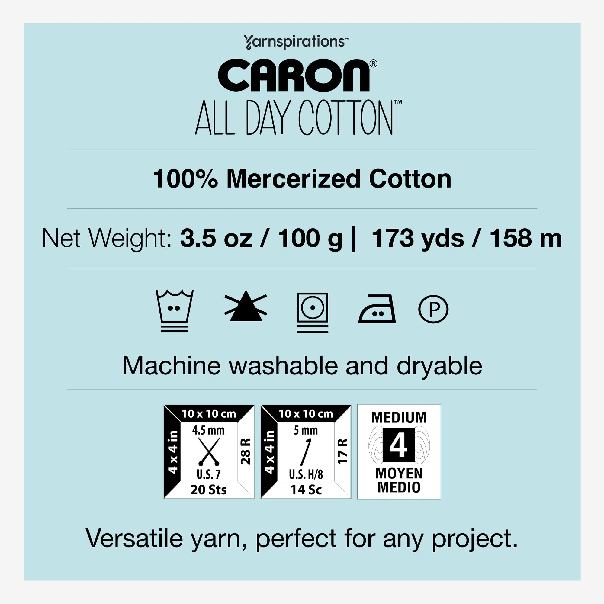 Caron® All Day Cotton™ #4 Moyen Coton Fil, 3.5oz/100g 173 Yards