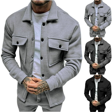 Men s Lapel Pocket Button Down Casual Long Sleeve Hoodless Coat Jacket Blazer for Business Casual Office Work Daily Wear Vintage Outfits Classic Mens Apparel | Ihhxva Black 2XL