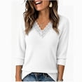 thumbnail image 3 of Tops for Women Lace V-Neck Soft Long Sleeve Ribbed Knit Pullover Casual Fall Winter Shirt, 3 of 7