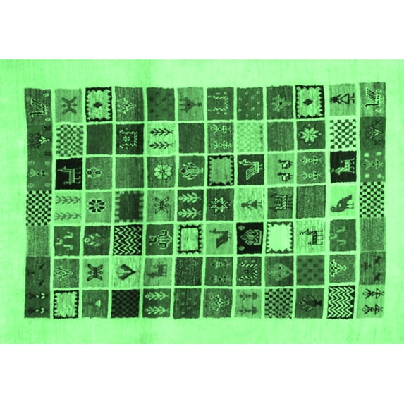 Ahgly Company Indoor Rectangle Abstract Emerald Green Contemporary Area Rugs, 5' x 8'