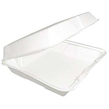 8x8x3 Foam Hinged Container Dart 85HT1R, 8x8x3-Inch Performer White Single Compartment Foam Container with a Removable Hinged Lid, Carryout Food Disposable Containers (50) ()
