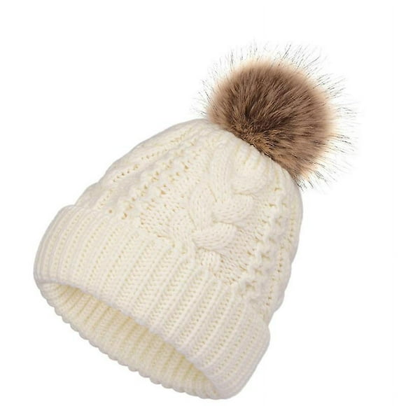 Big hairy ball Beanie Hat Double Layer Warm twist pattern Knit Cap