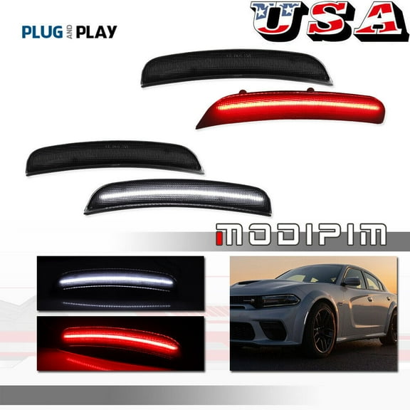4-piece set of LED side marker lights, front and rear smoke white and red, suitable for 15-22 Dodge chargers-