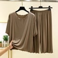 thumbnail image 2 of SHTXOZHI Women's Ruffle Pajama Set Solid Color Comfortable Cropped Pants Soft Breathable Short Sleeve Sleepwear, 2 of 5