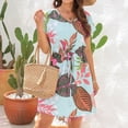 thumbnail image 1 of Vestido floral de mujer con cuello en V, manga corta, cordón en la cintura, vestido de verano hasta la rodilla, 1 of 6
