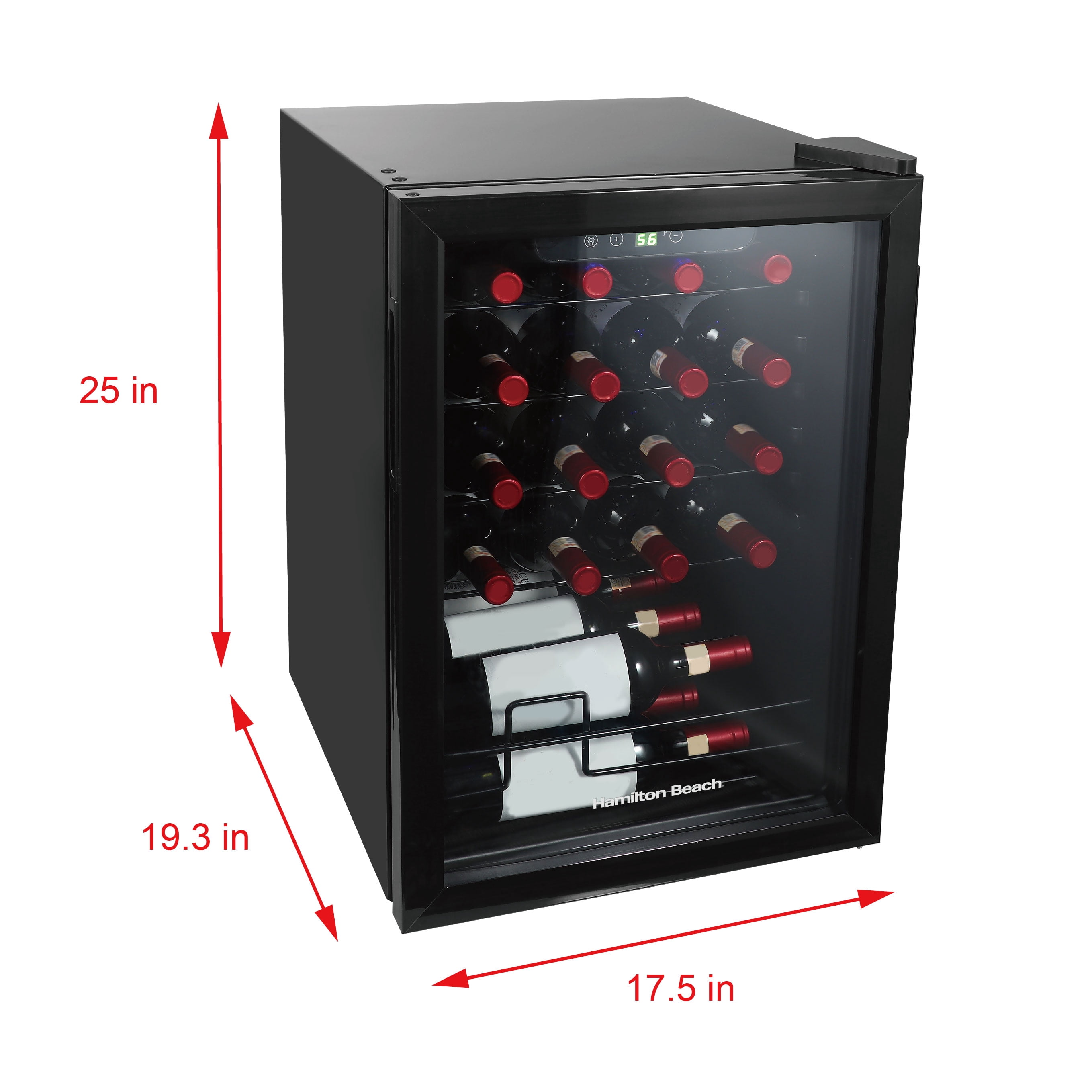 Hamilton Beach 22 Bottle Wine Fridge, 2.6 Cu. ft. Wine Refrigerator with Glass Door and Touch Controls, Black