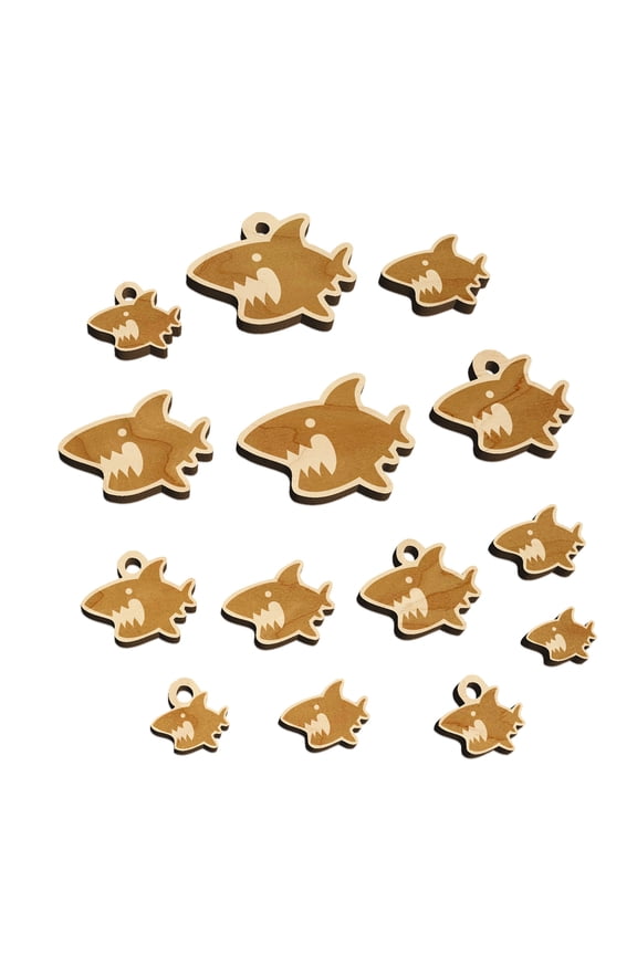 Cute Shark icon Wood Mini Charms Shapes DIY Craft Jewelry - No Hole - 14mm (26pcs)