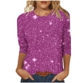 thumbnail image 3 of UVEASISHA 3/4 Length Sleeve Womens Tunic Blouse Casual Sequin Sparkly Tee Tops Trendy Party Clubwear Tops Purple XXL, 3 of 6