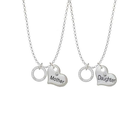 Delight Jewelry Silvertone Strong Brave Fearless Infinity Ring Mother & Daughter Heart Necklaces (Set of 2), 19" 2"