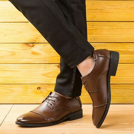 

Cathalem Fashion Summer And Autumn Men Leather Shoes Low Heel Pointed Toe Lace Up Solid Color Simple Loafer Shoes for Men Leather Brown 11