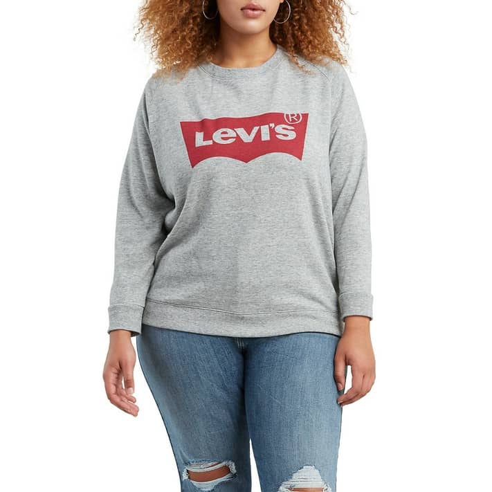 Levi's Women's Plus Size Logo Print Relaxed Long Sleeve Crewneck Pullover  Sweatshirt 