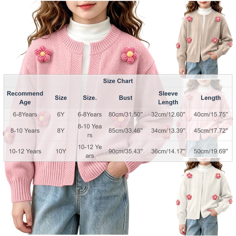 Mgmyaa Girls Knit Cardigan with 3D Flowers, Long Sleeve Button Down ...