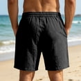 thumbnail image 6 of Mens Bermuda Linen Shorts Knee Length Elastic Waist Drawstring Shorts Casual Wide Leg Summer Shorts with Pockets Black L, 6 of 9