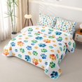 thumbnail image 3 of Homewish Colorful Dog Paw Bed Spread Queen,Cartoon Pet Themed Queen Coverlet Set,Orange Blue,3-Piece, 3 of 7